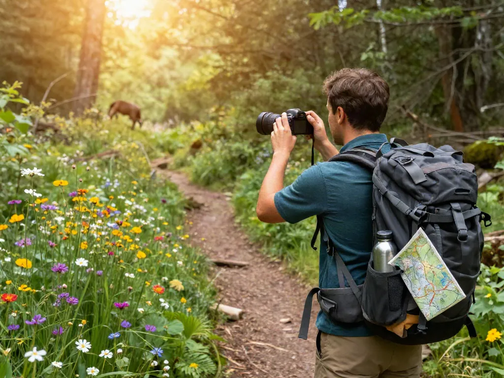 Traveler enjoying the beautiful outdoors on a forest trail while exploring rokok88 adventures in nature.